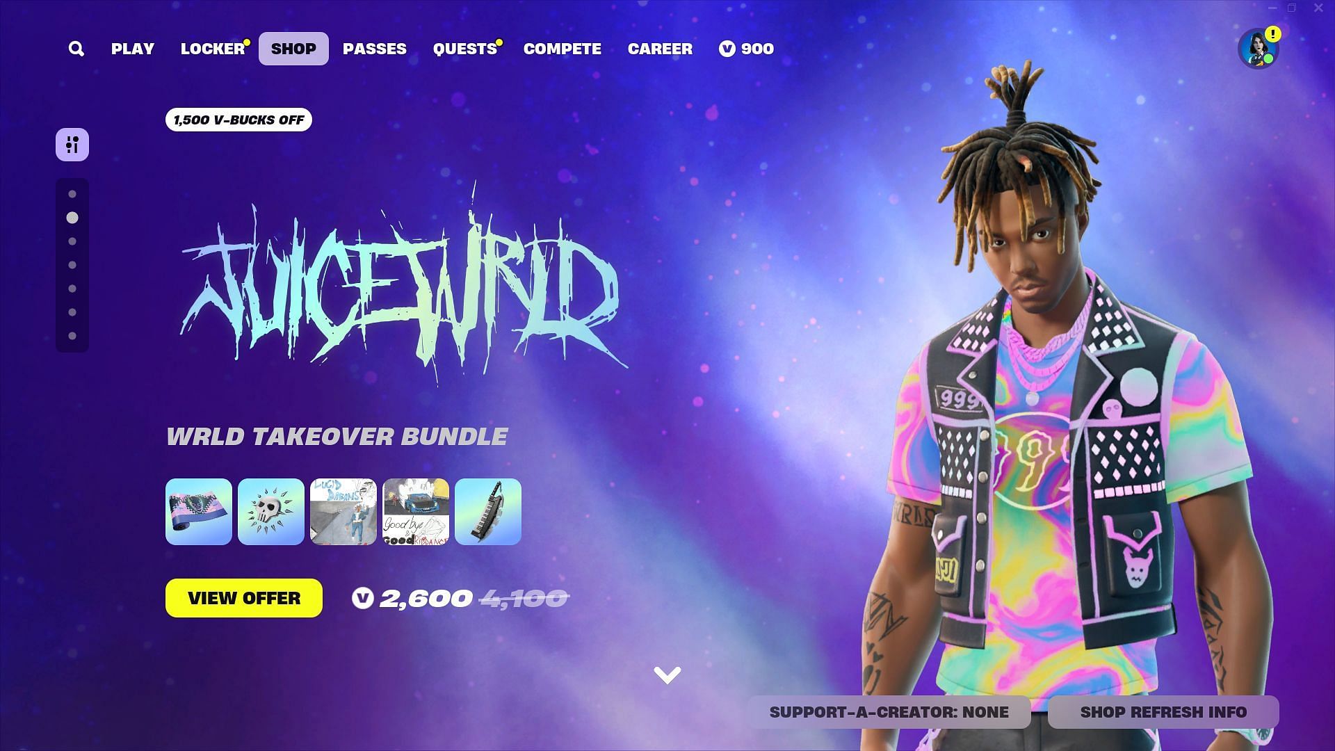 The Juice WRLD skin in Fortnite can be purchased via the WRLD Takeover Bundle (Image via Epic Games)